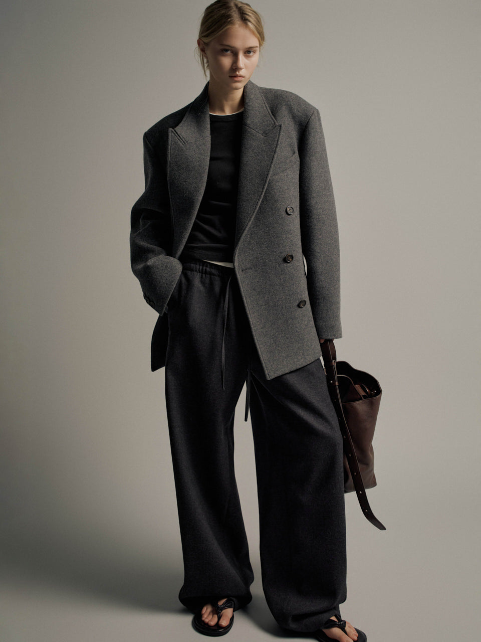Facade Pattern Cashmere Double Half Coat charcoal