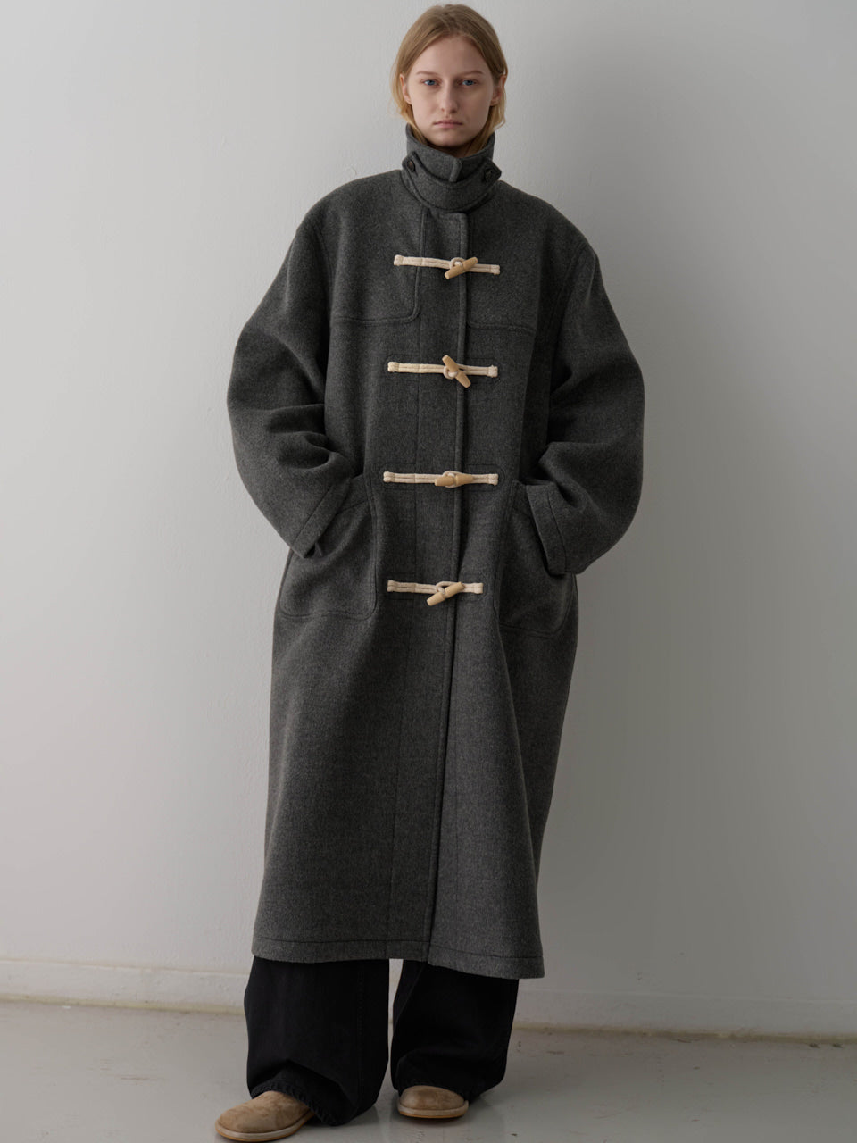 Facade Pattern Cashmere Duffle Coat charcoal