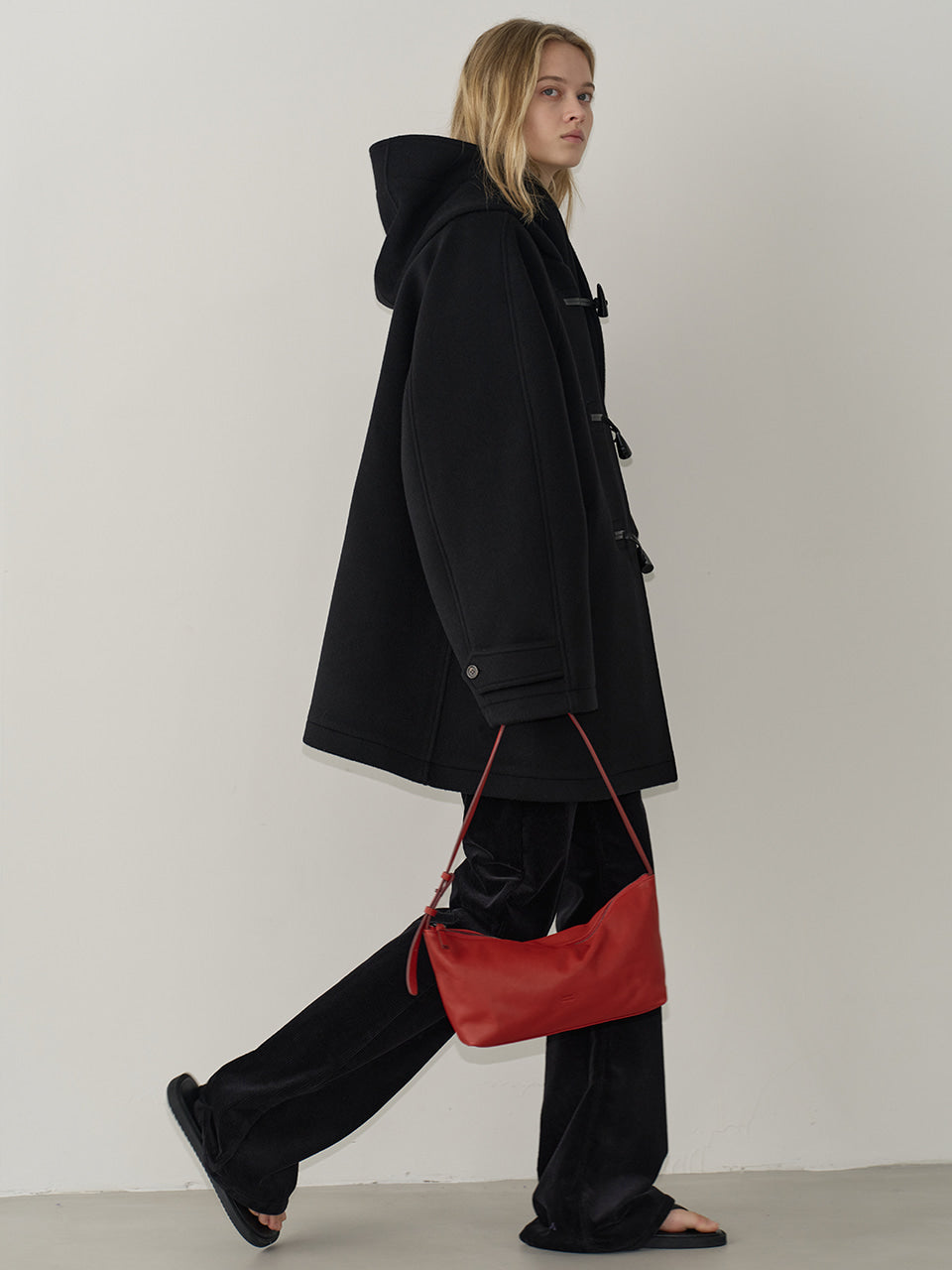 Facade Pattern Cashmere Duffle Half Coat black