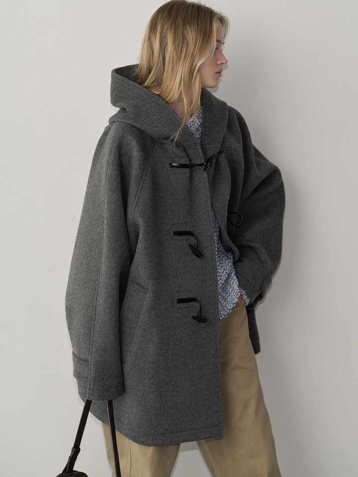 Facade Pattern Cashmere Duffle Half Coat charcoal