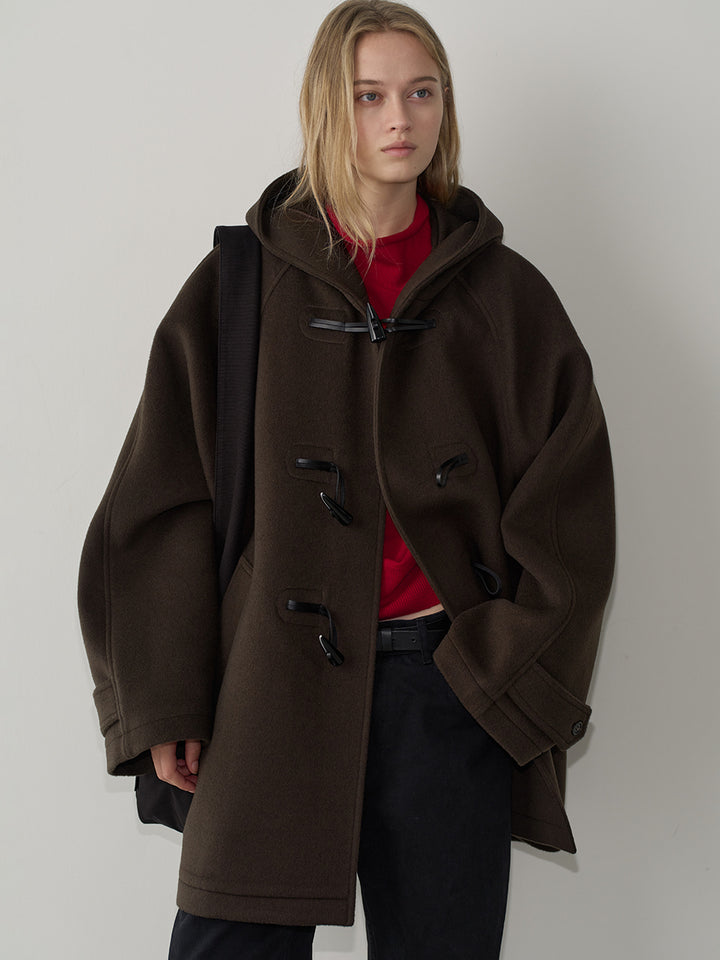 Facade Pattern Cashmere Duffle Half Coat dark brown