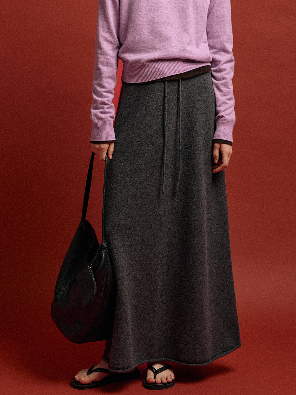Facade Pattern Cashmere Knitwear Maxi Skirt charcoal