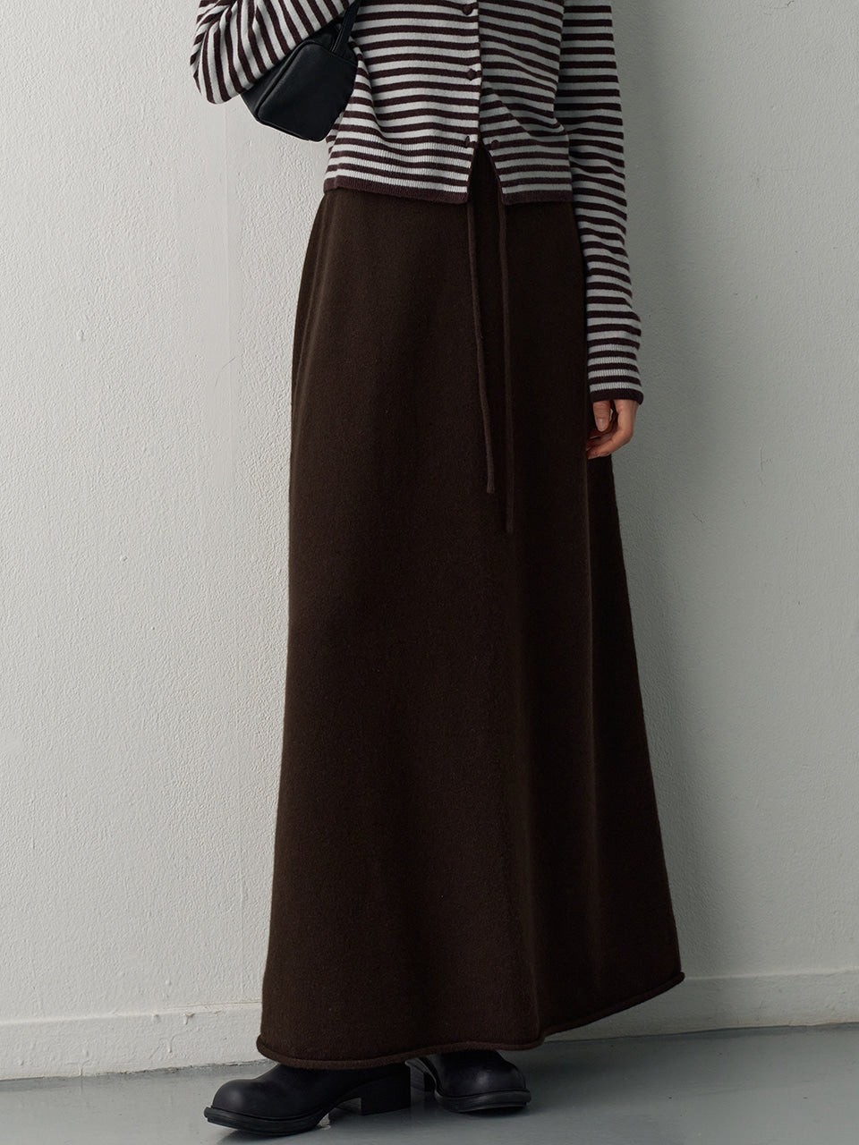 Facade Pattern Cashmere Knitwear Maxi Skirt dark brown