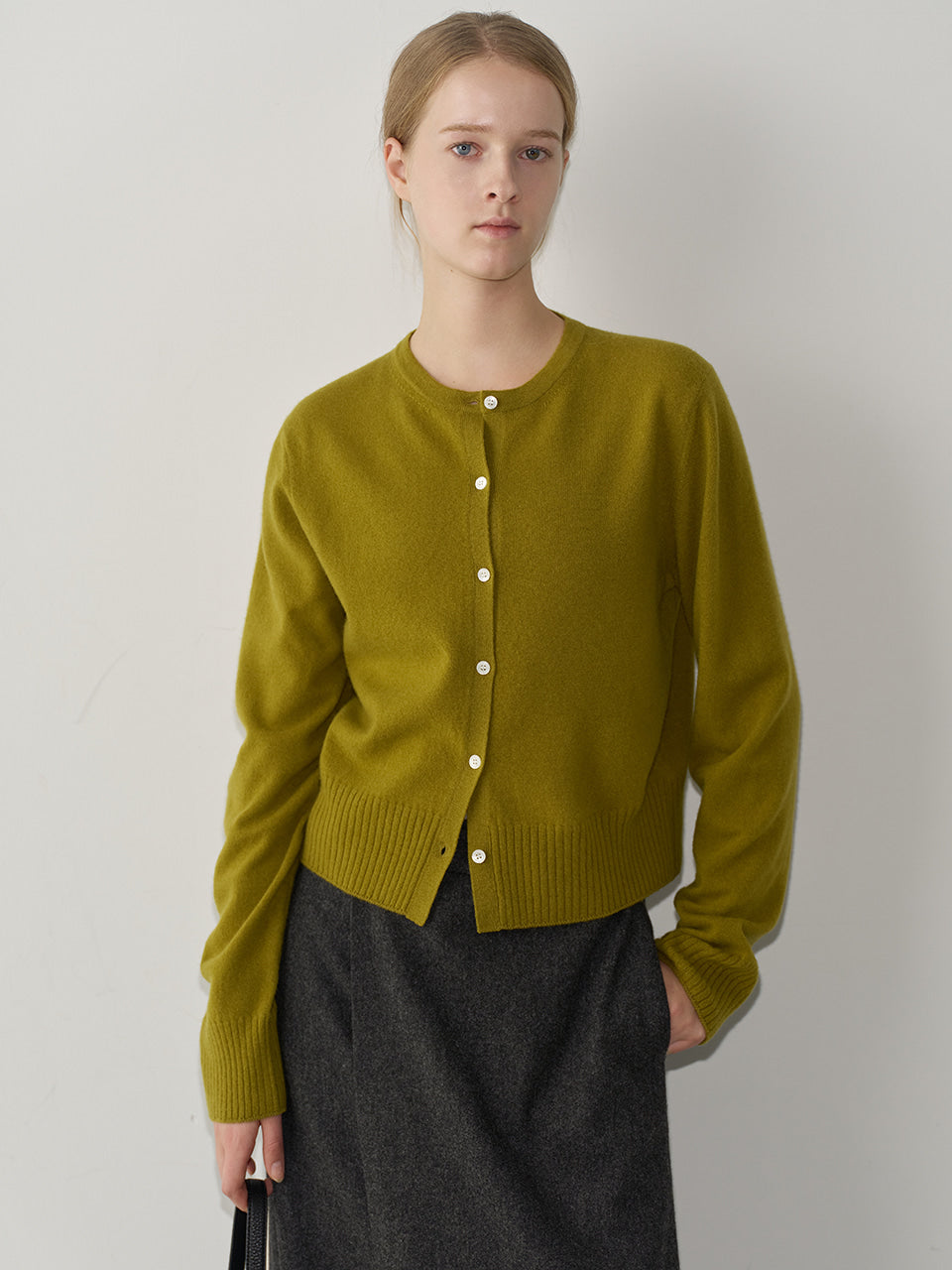Facade Pattern Cashmere Minimal Cardigan olive
