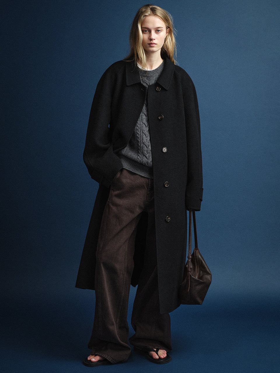 Facade Pattern Cashmere Raglan Handmade Coat black