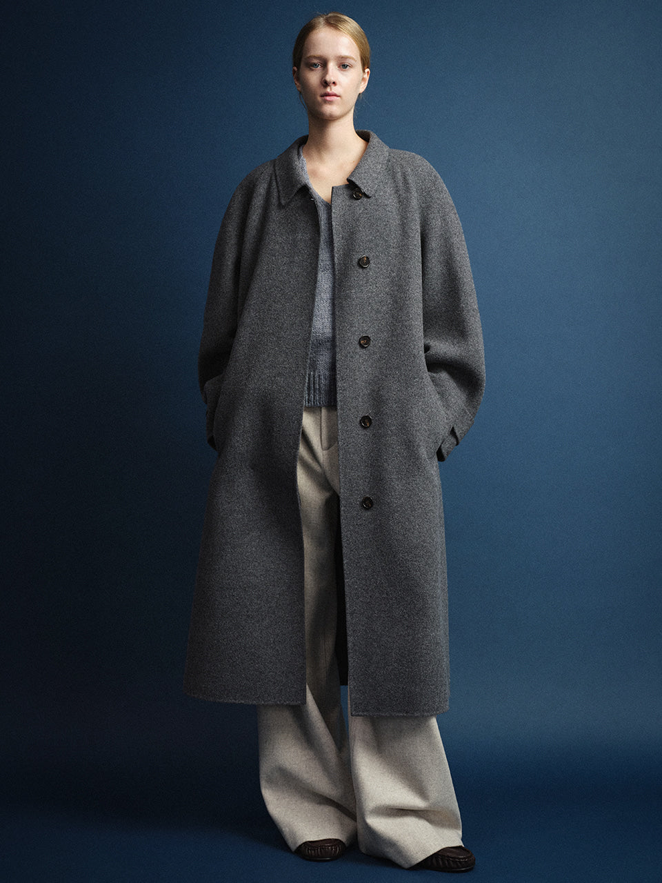 Facade Pattern Cashmere Raglan Handmade Coat charcoal