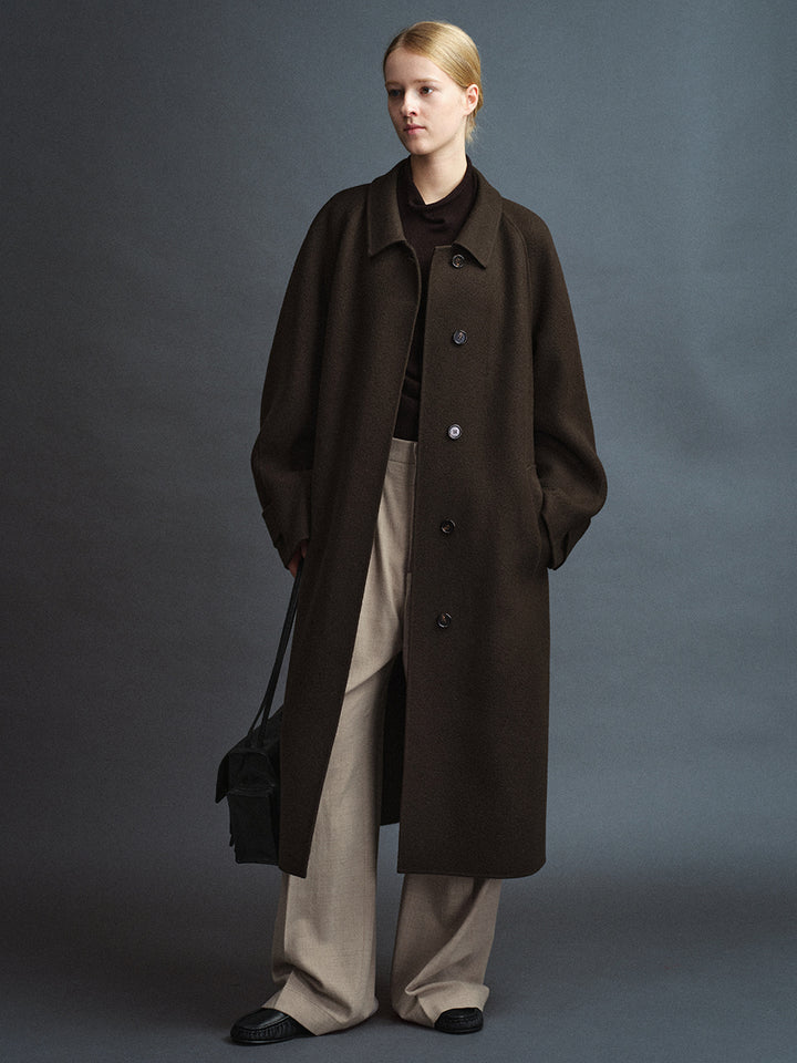Facade Pattern Cashmere Raglan Handmade Coat dark brown