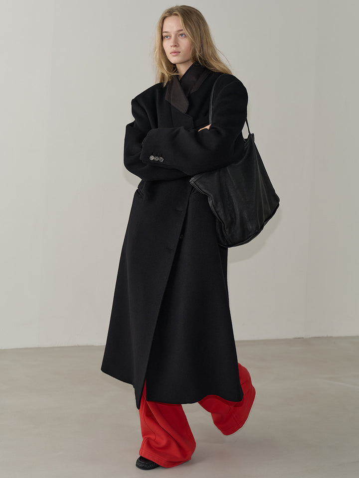 Facade Pattern Cashmere Stand Collar Coat black