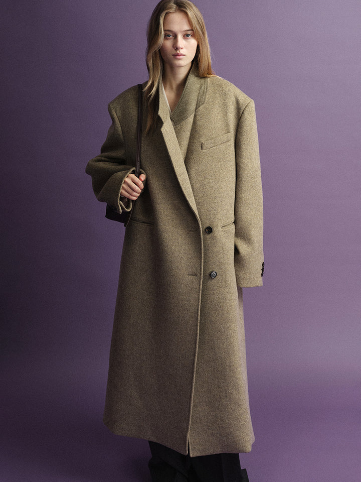 Facade Pattern Cashmere Stand Collar Coat khaki beige