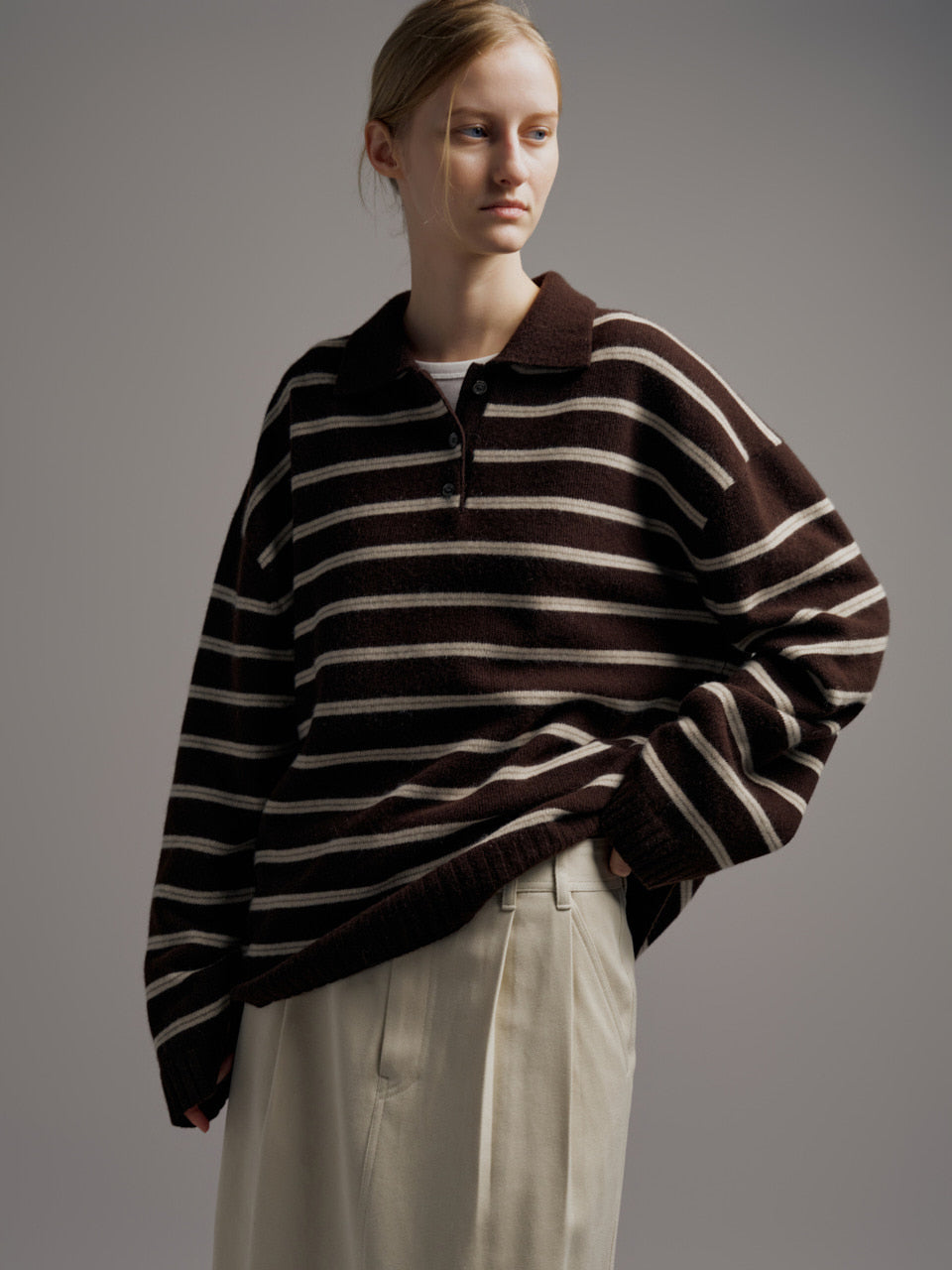 Facade Pattern Cashmere Stripe Collar Knitwear brown