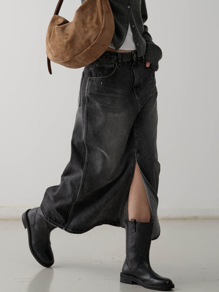 Facade Pattern Classic Denim Skirt dark grey