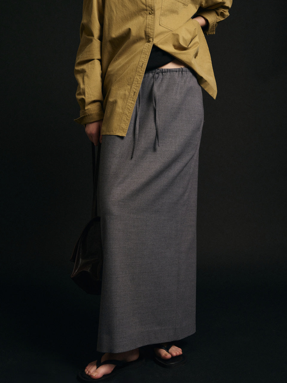 Facade Pattern Timeless Maxi Banding Skirt charcoal