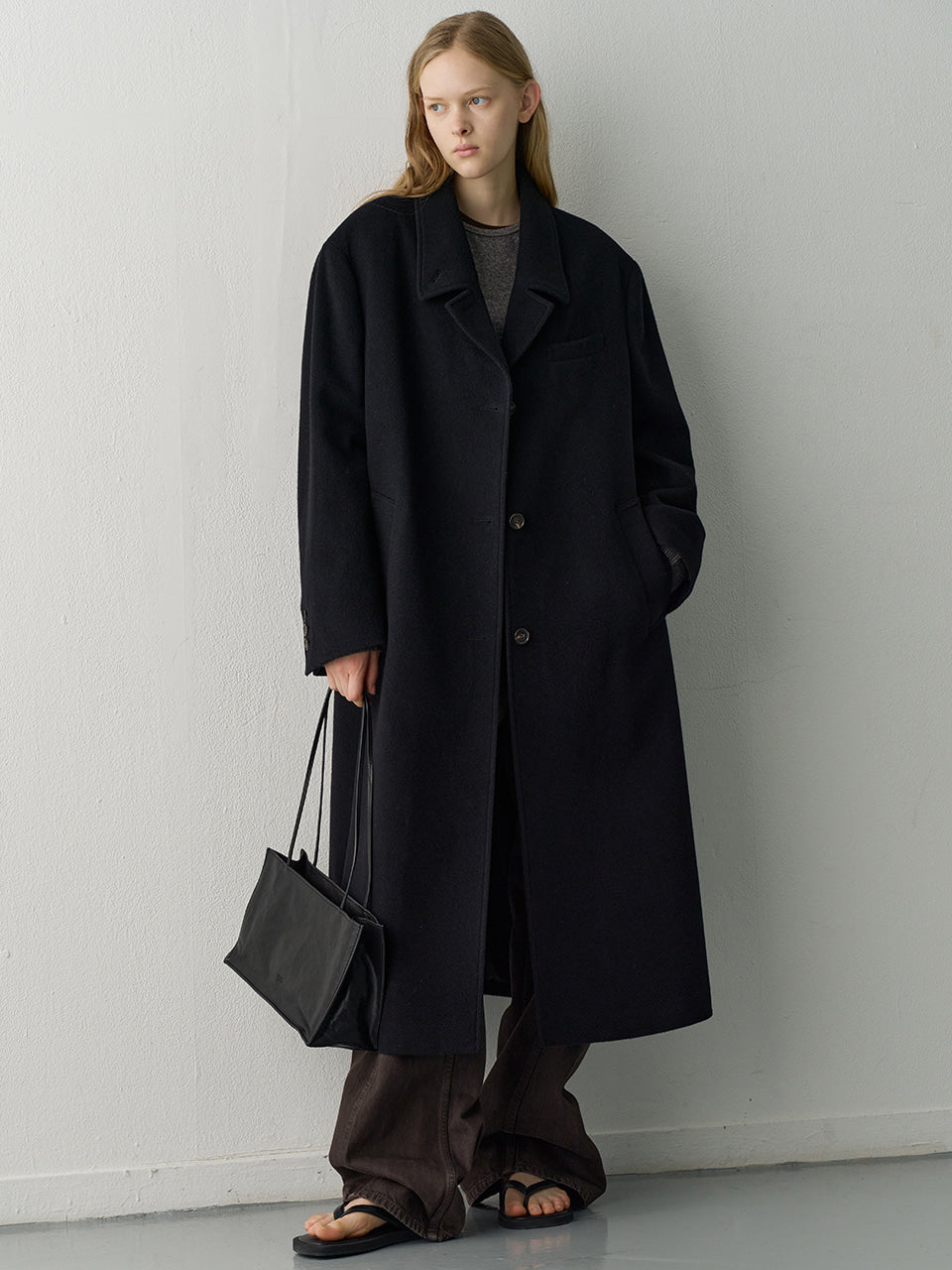 Facade Pattern Classic Wool Single Coat black
