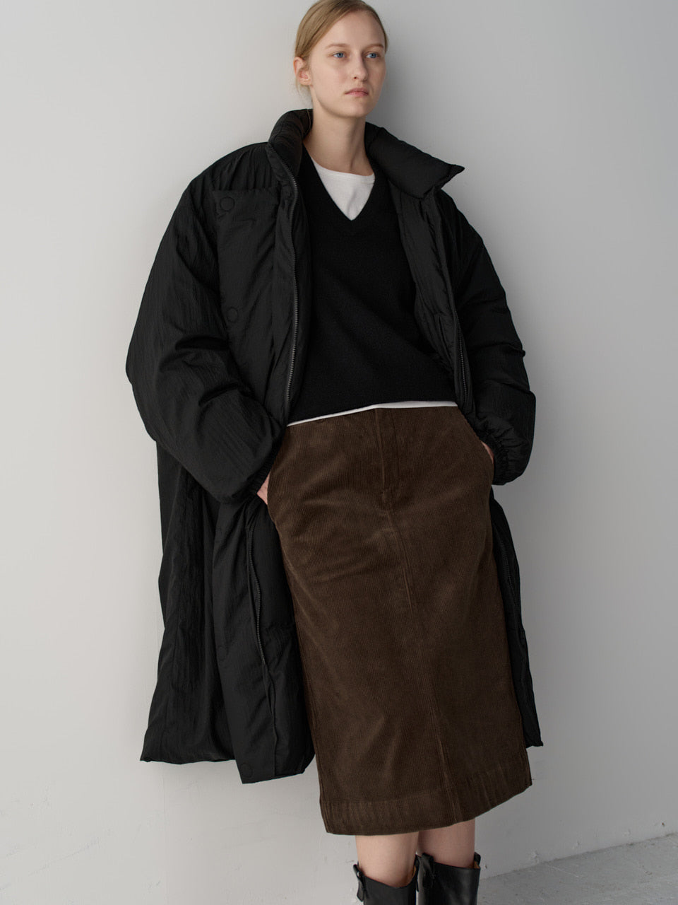 Facade Pattern Corduroy Midi Skirt brown