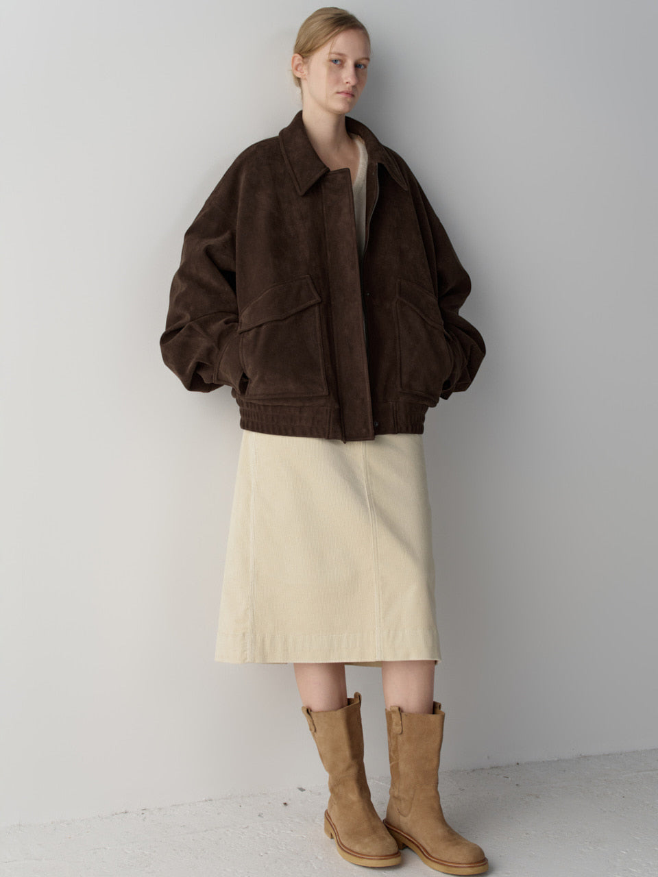 Facade Pattern Corduroy Midi Skirt cream
