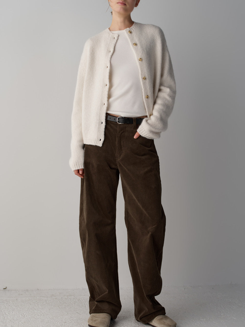 Facade Pattern Corduroy Round Pants brown
