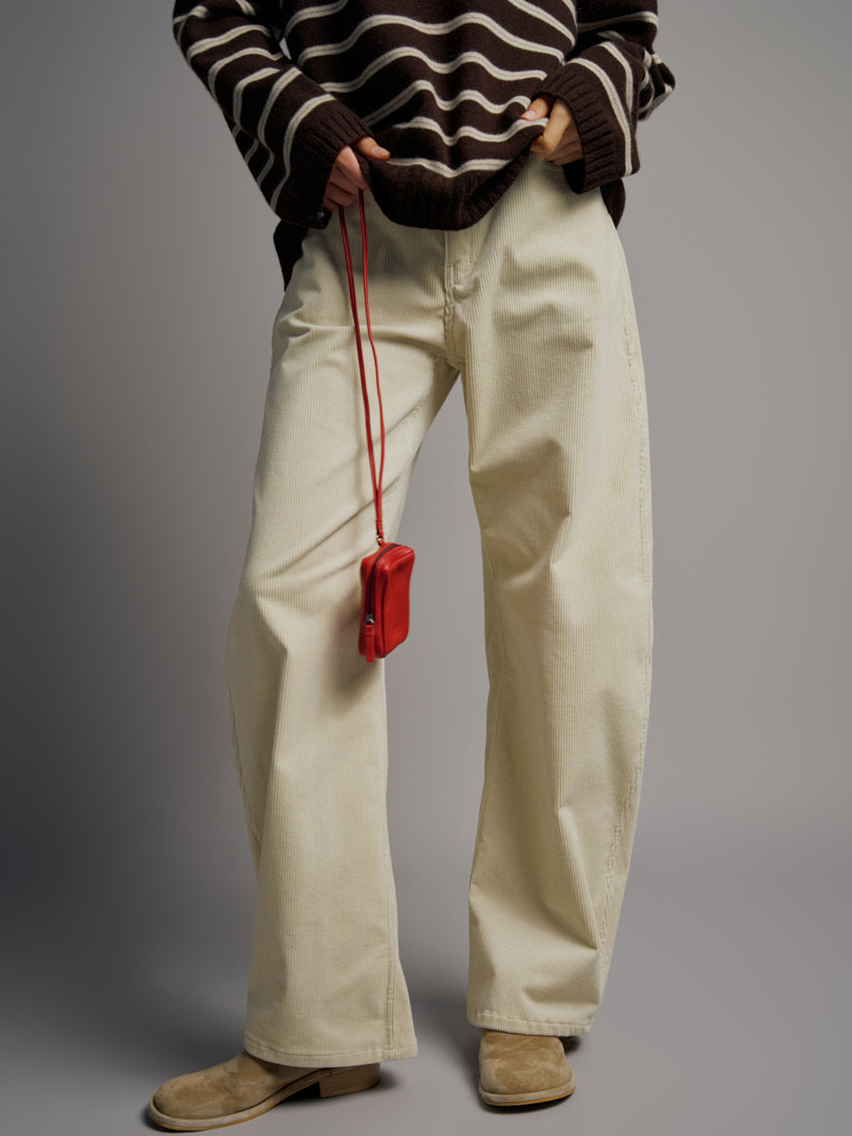 Facade Pattern Corduroy Round Pants cream