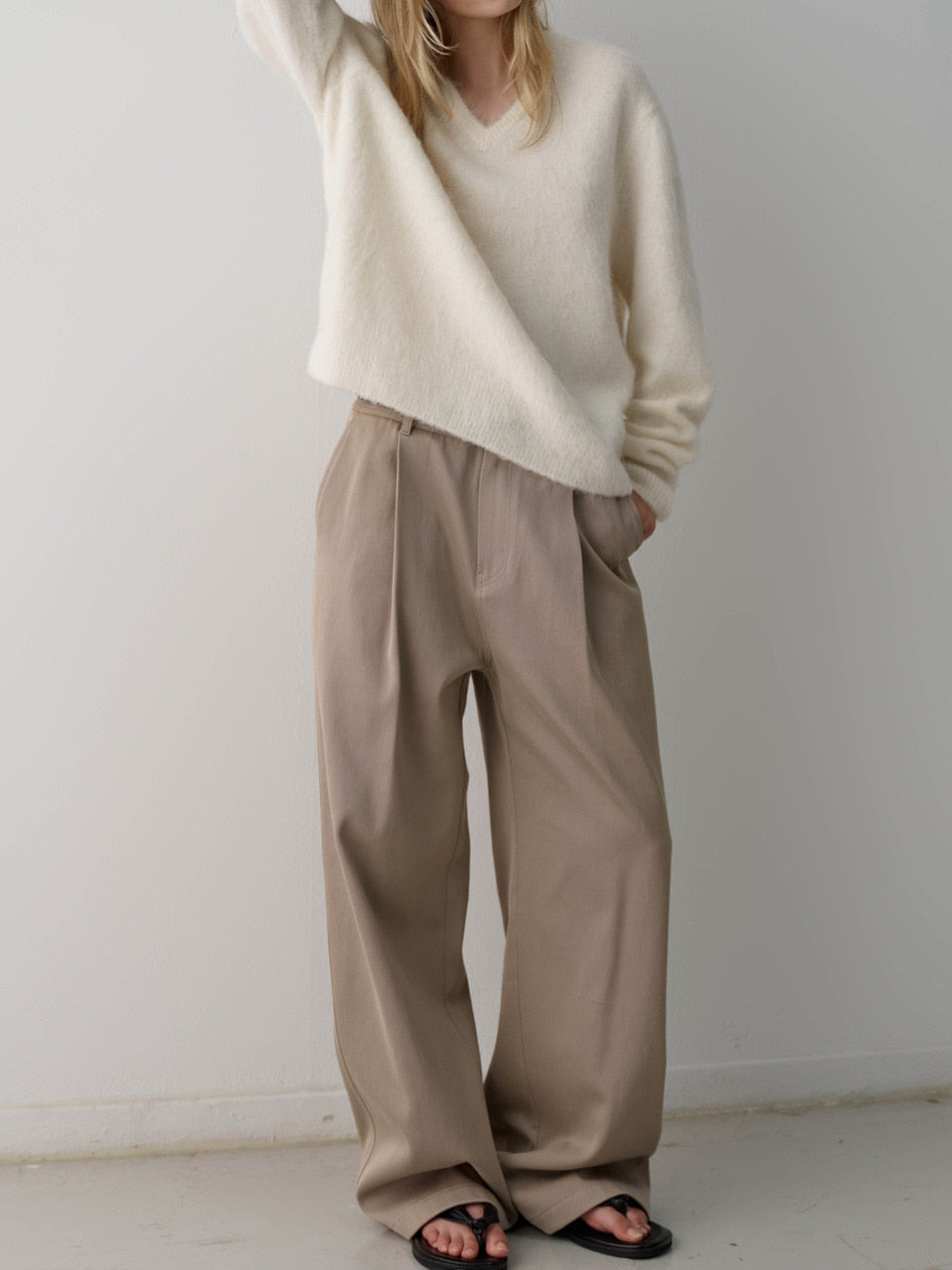 Facade Pattern Cotton Double Pocket Pants olive beige