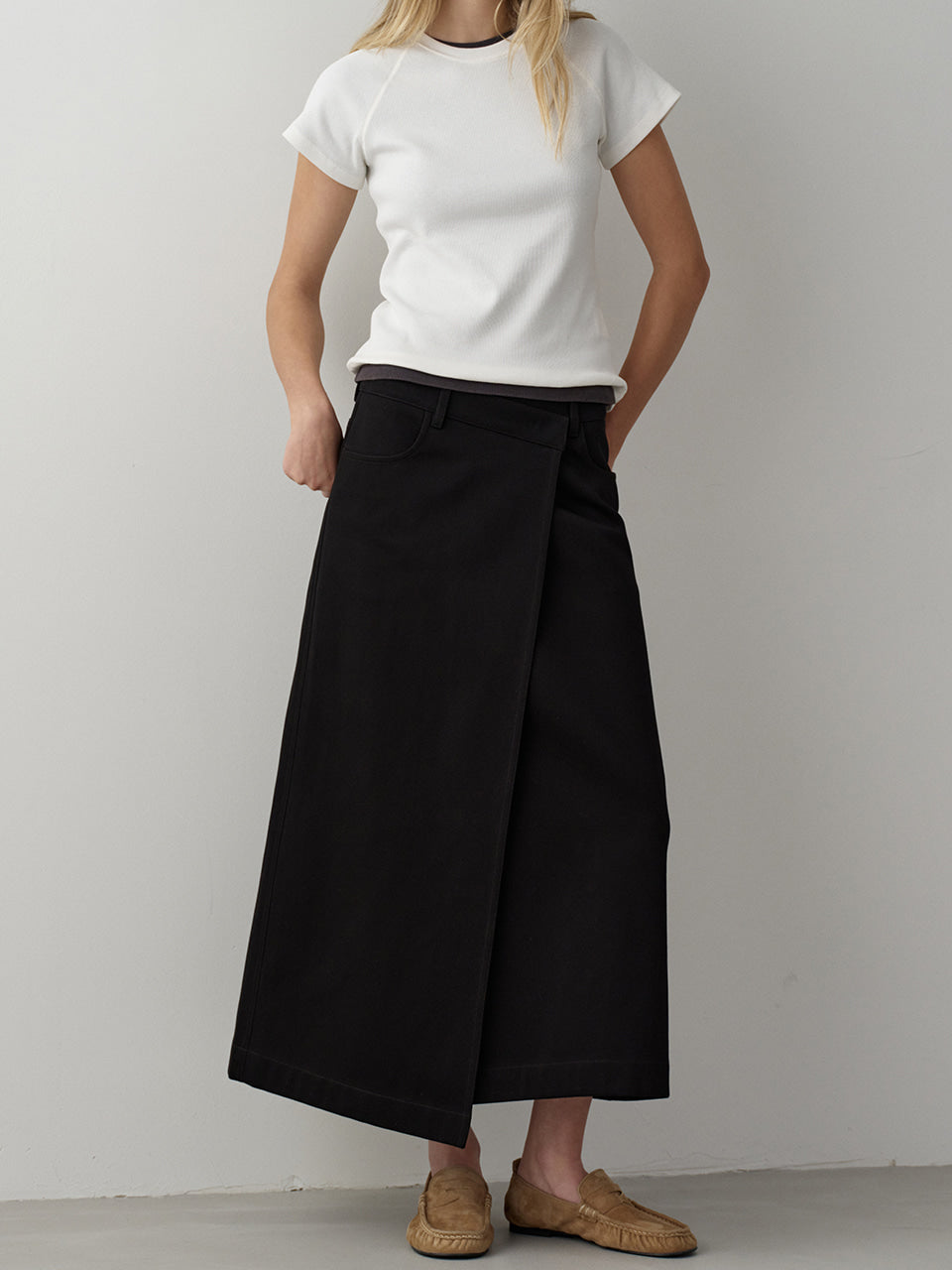 Facade Pattern Cotton Wrap Skirt black