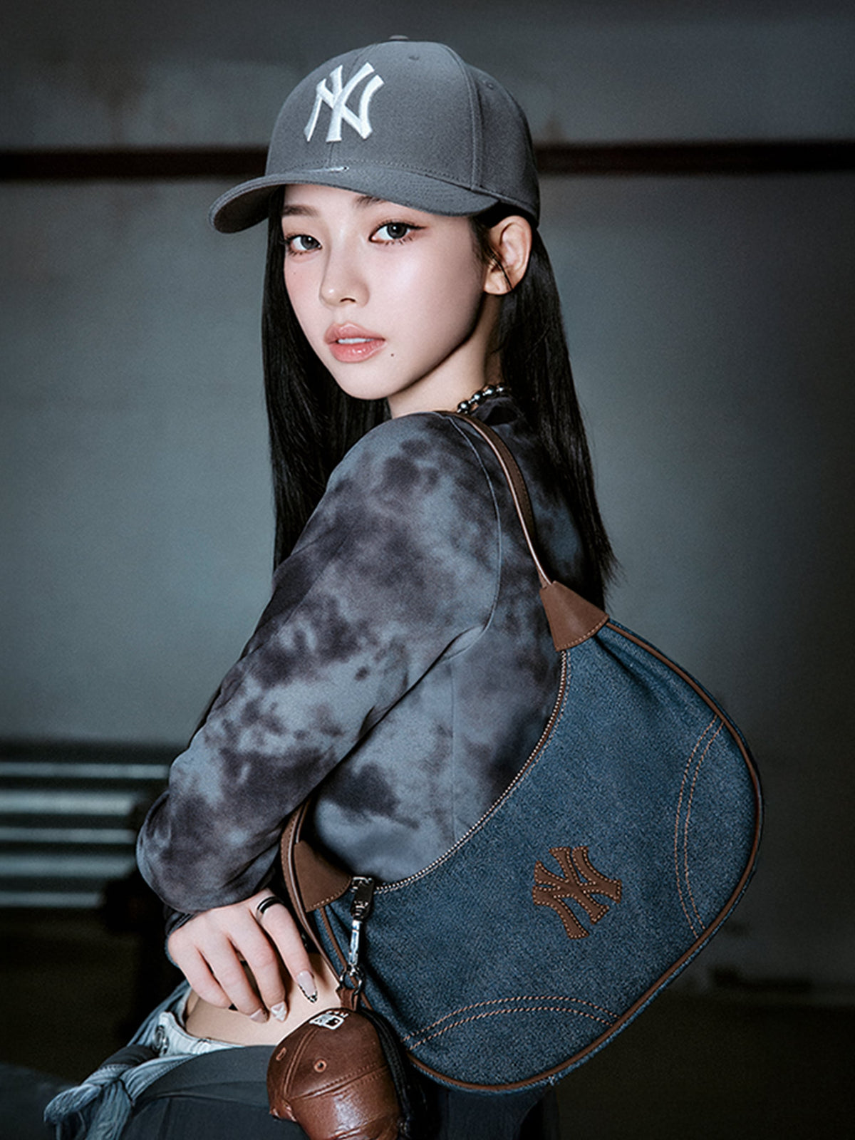 Mlb Denim Color Combination Hobo Bag