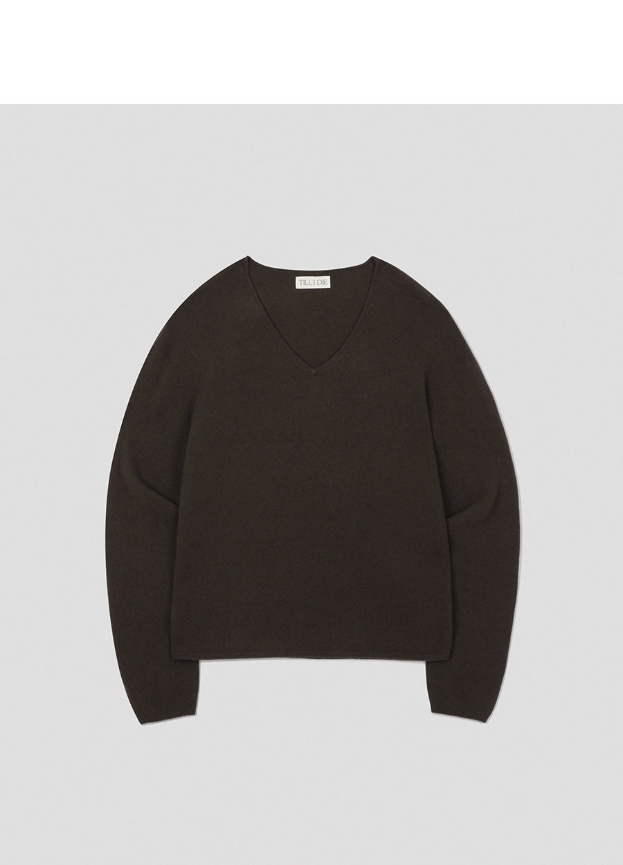 Tillidie Cashmere Blended V-Neck Wool Knit Brown