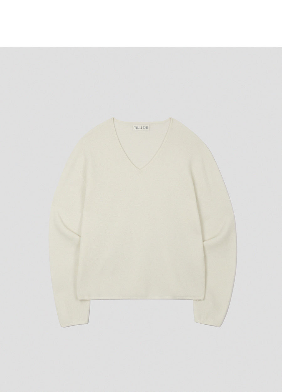 Tillidie Cashmere Blended V-Neck Wool Knit lvory