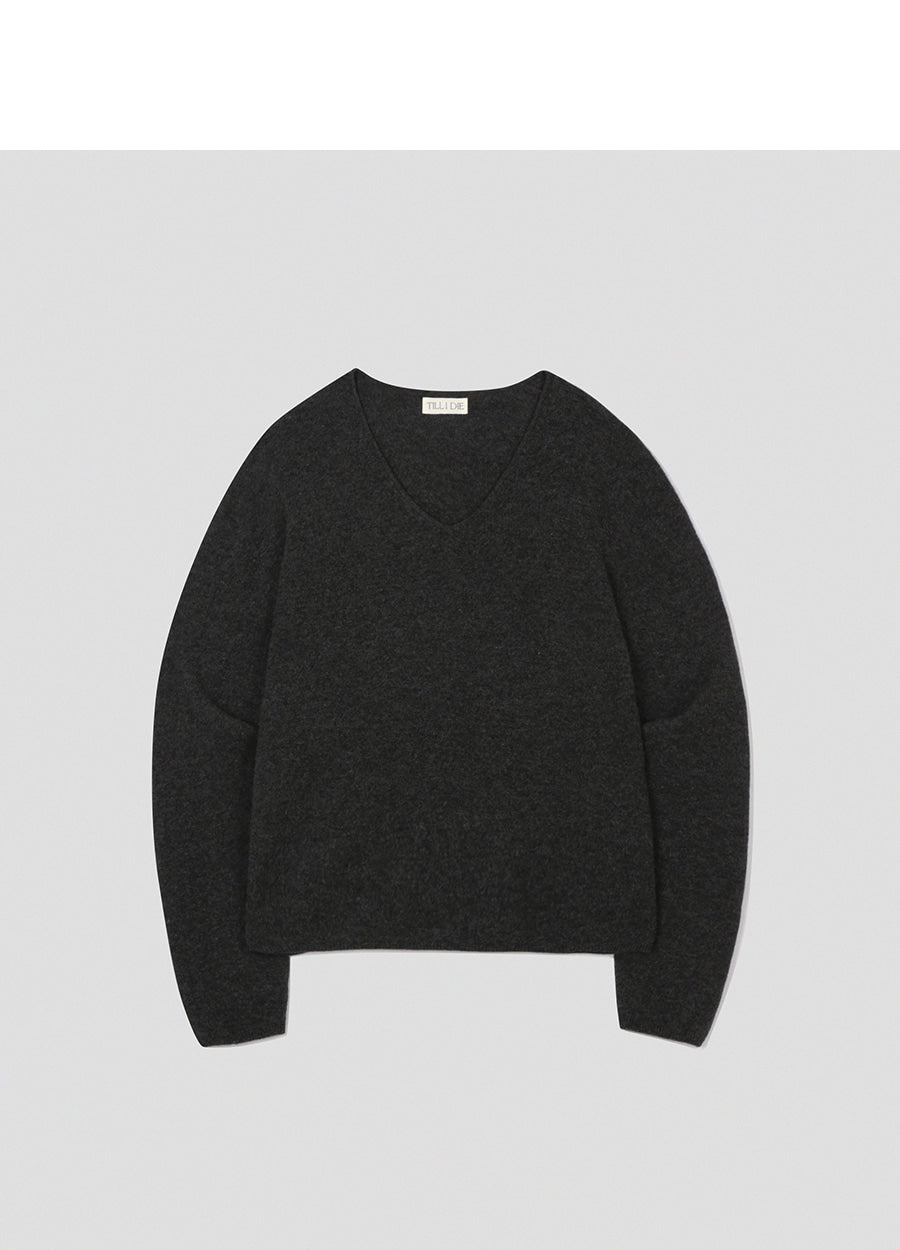 Tillidie Cashmere Blended V-Neck Wool Knit Charcoal