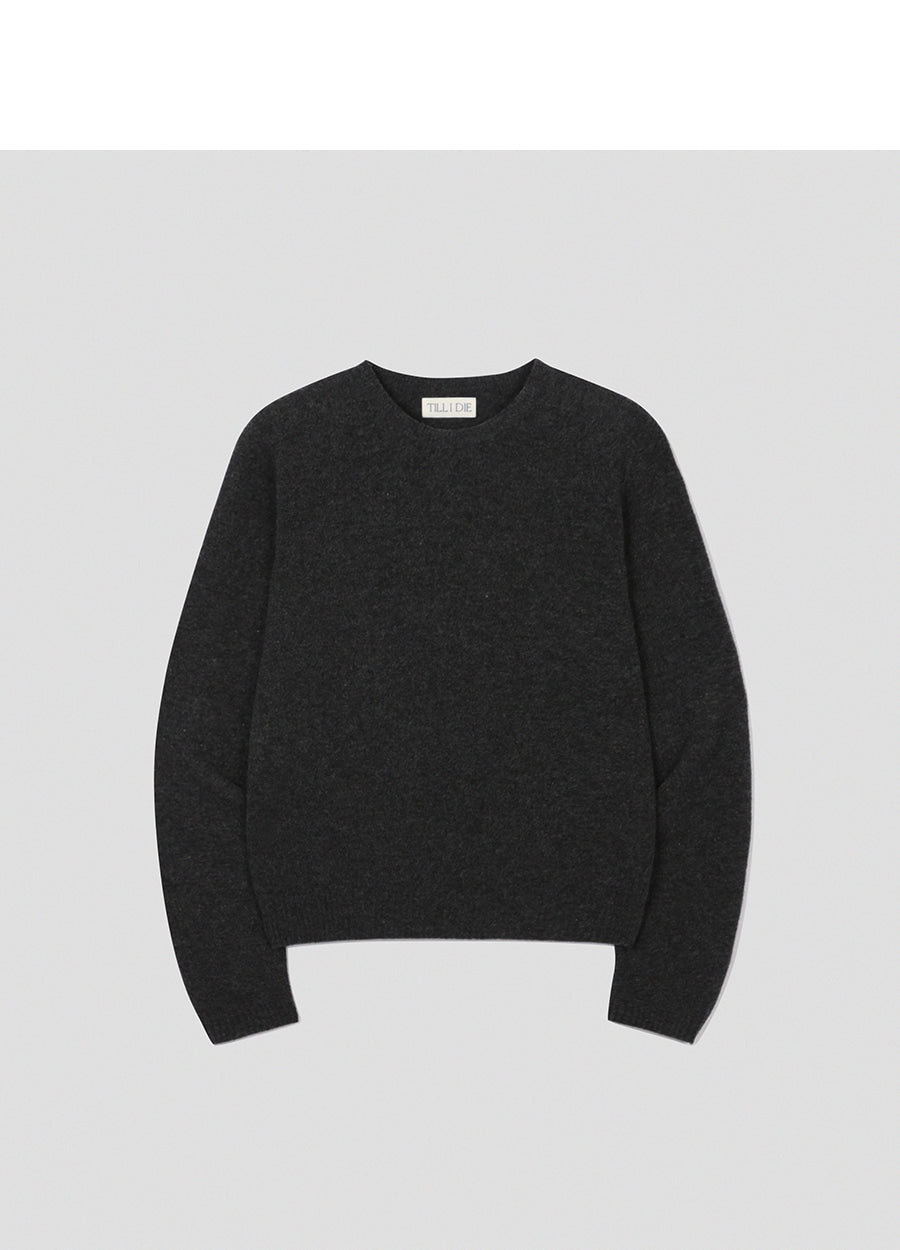 Tillidie Cashmere Blended Round Wool Knit Charcoal