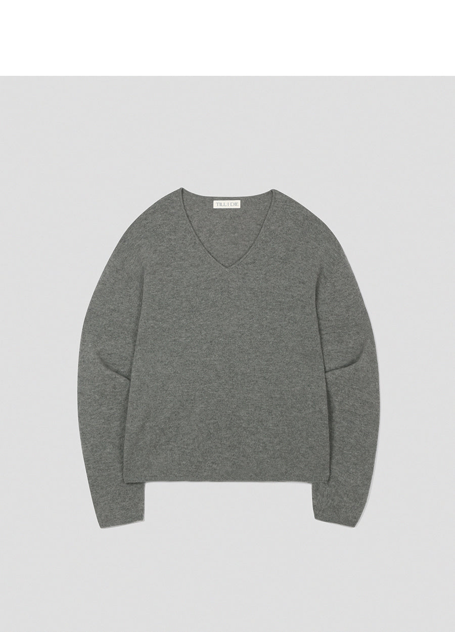 Tillidie Cashmere Blended V-Neck Wool Knit Gray