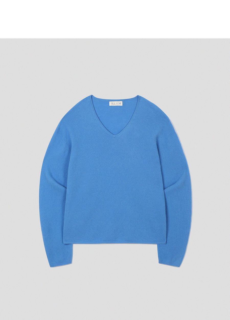 Tillidie Cashmere Blended V-Neck Wool Knit Blue