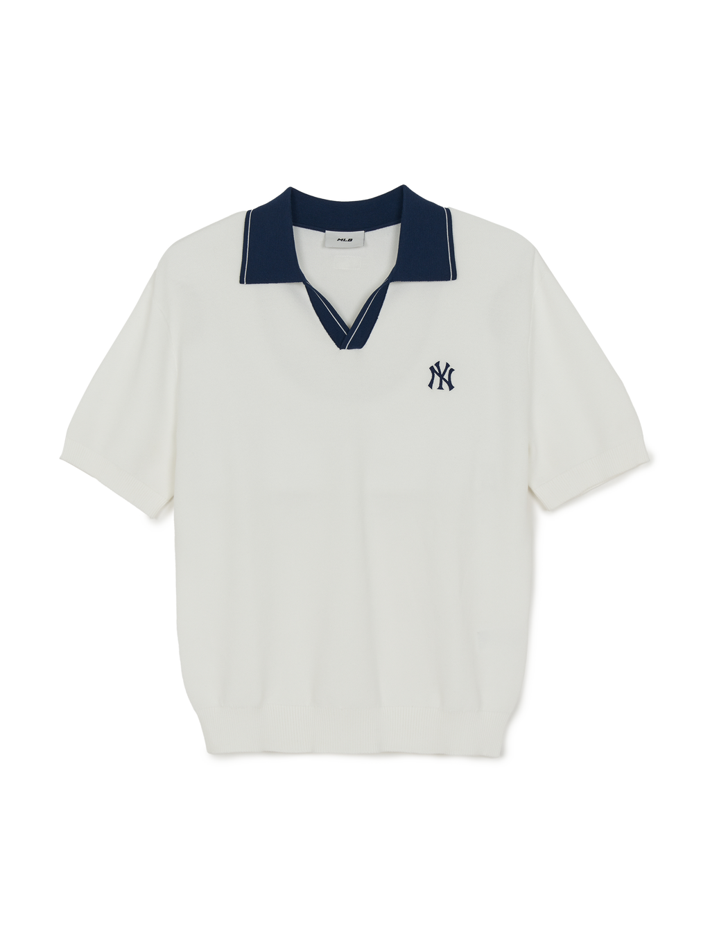 MLB Korea Varsity Tuck Texture Open Collar Short Sleeve Knit Pullover