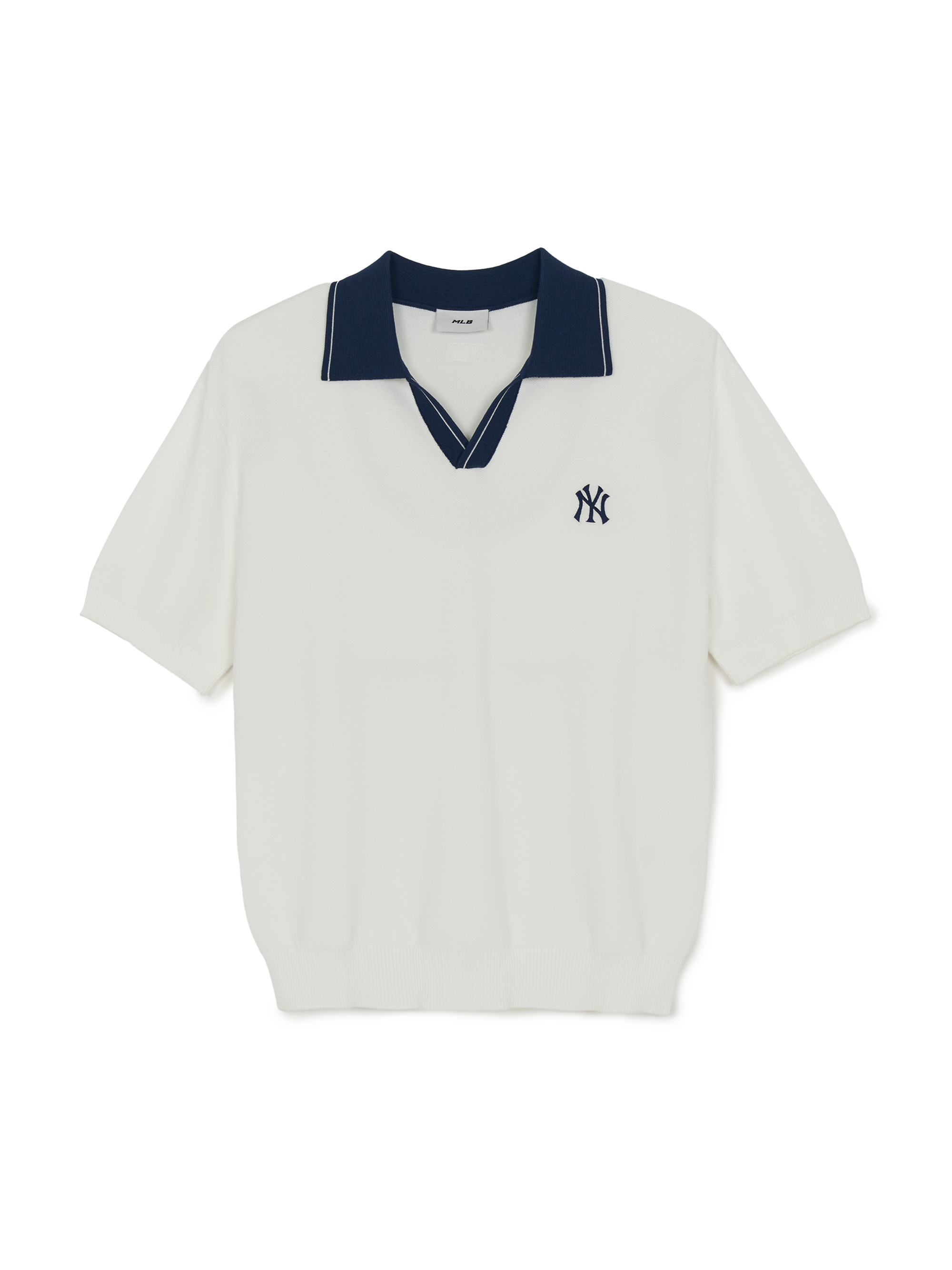 MLB Korea Varsity Tuck Texture Open Collar Short Sleeve Knit Pullover