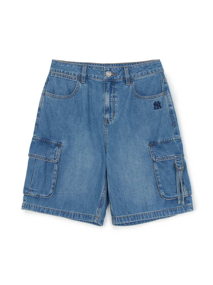 MLB Korea Women's Varsity Vintage Slub Cargo 9in Denim Shorts