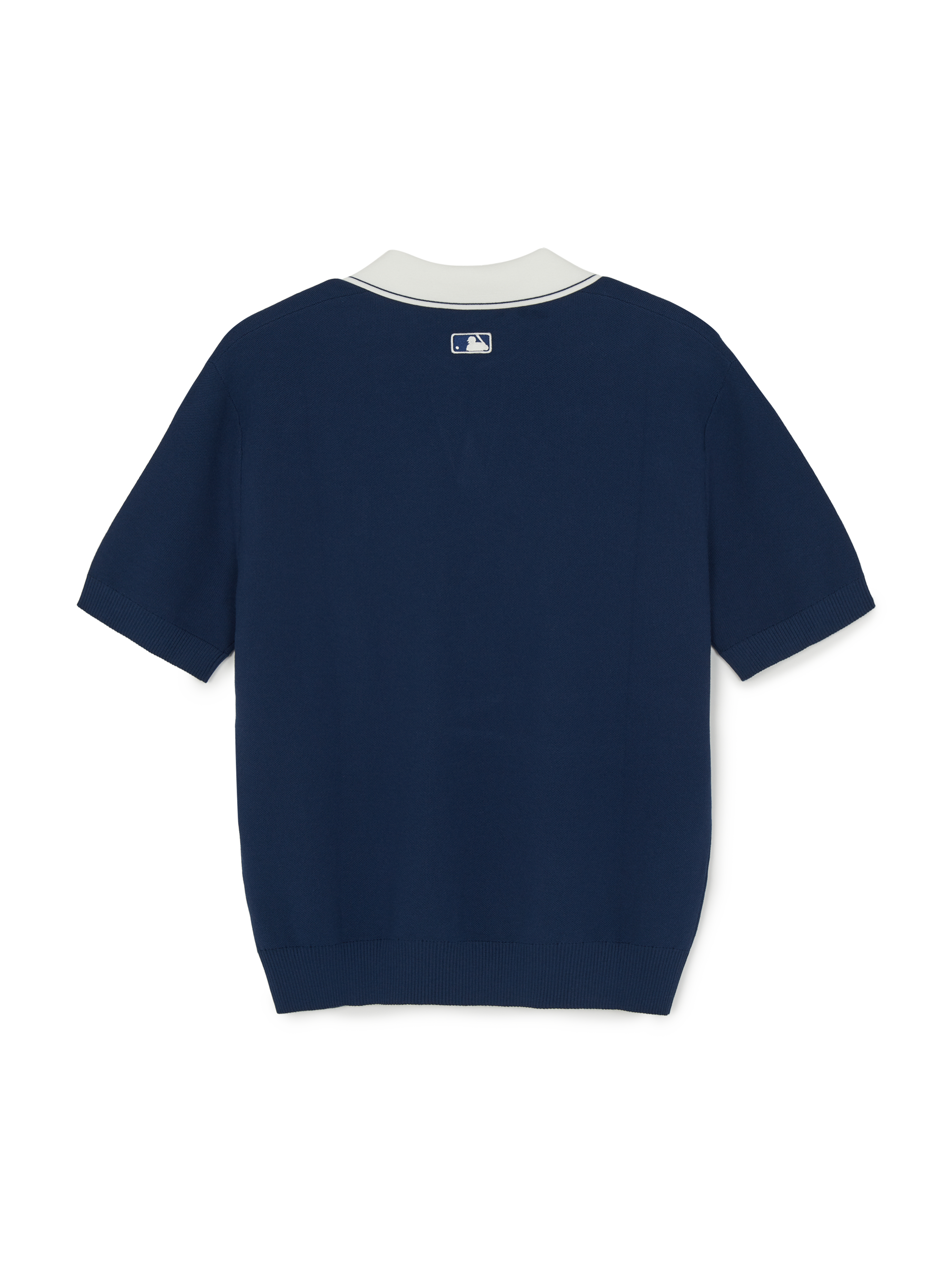 MLB Korea Varsity Tuck Texture Open Collar Short Sleeve Knit Pullover