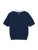 MLB Korea Varsity Tuck Texture Open Collar Short Sleeve Knit Pullover