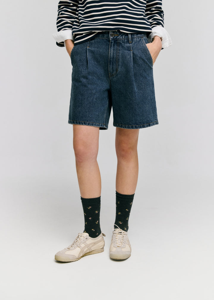 Depound color half denim pants - medium blue