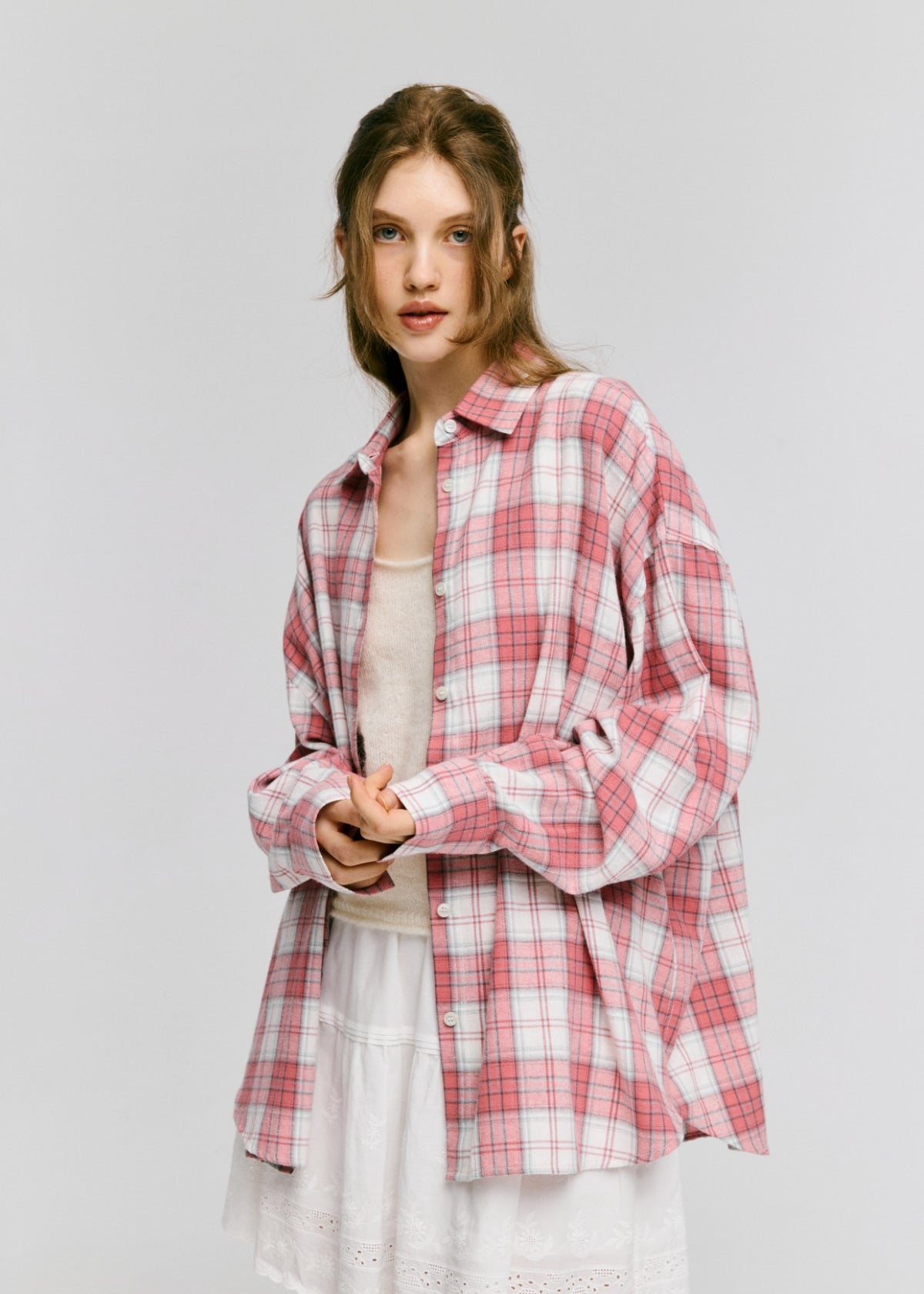 Depound oversized flannel check shirts - pink check