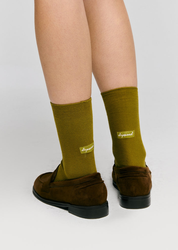 Depound cursive logo socks - olive