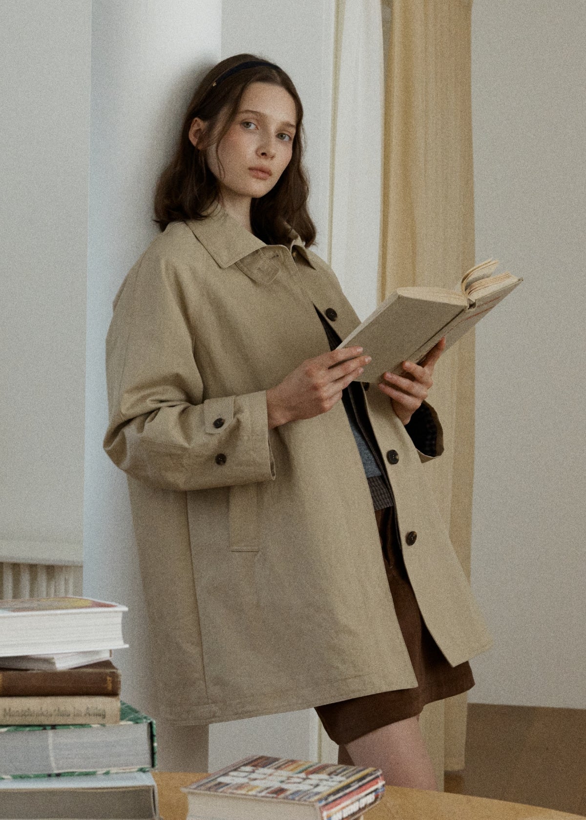 Depound check lining single trench coat - beige