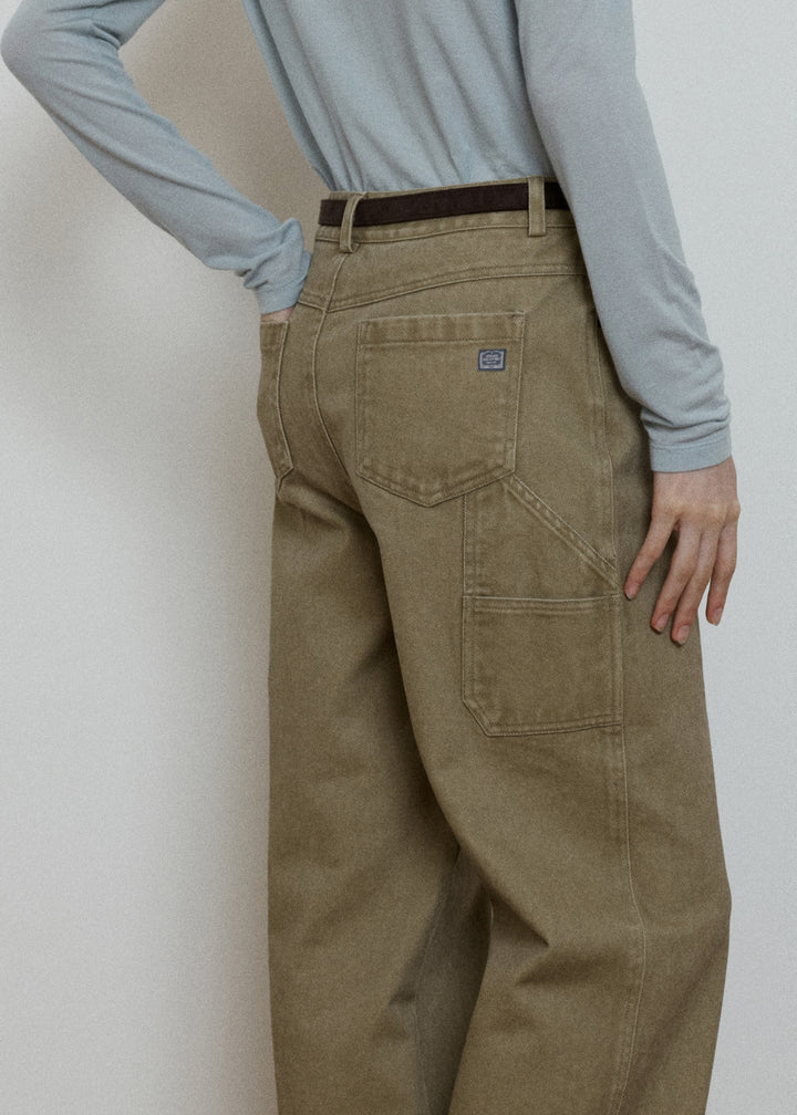Depound color denim work pants - beige
