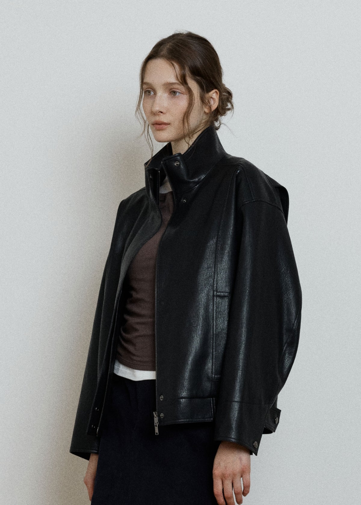 Depound high neck leather jacket - black