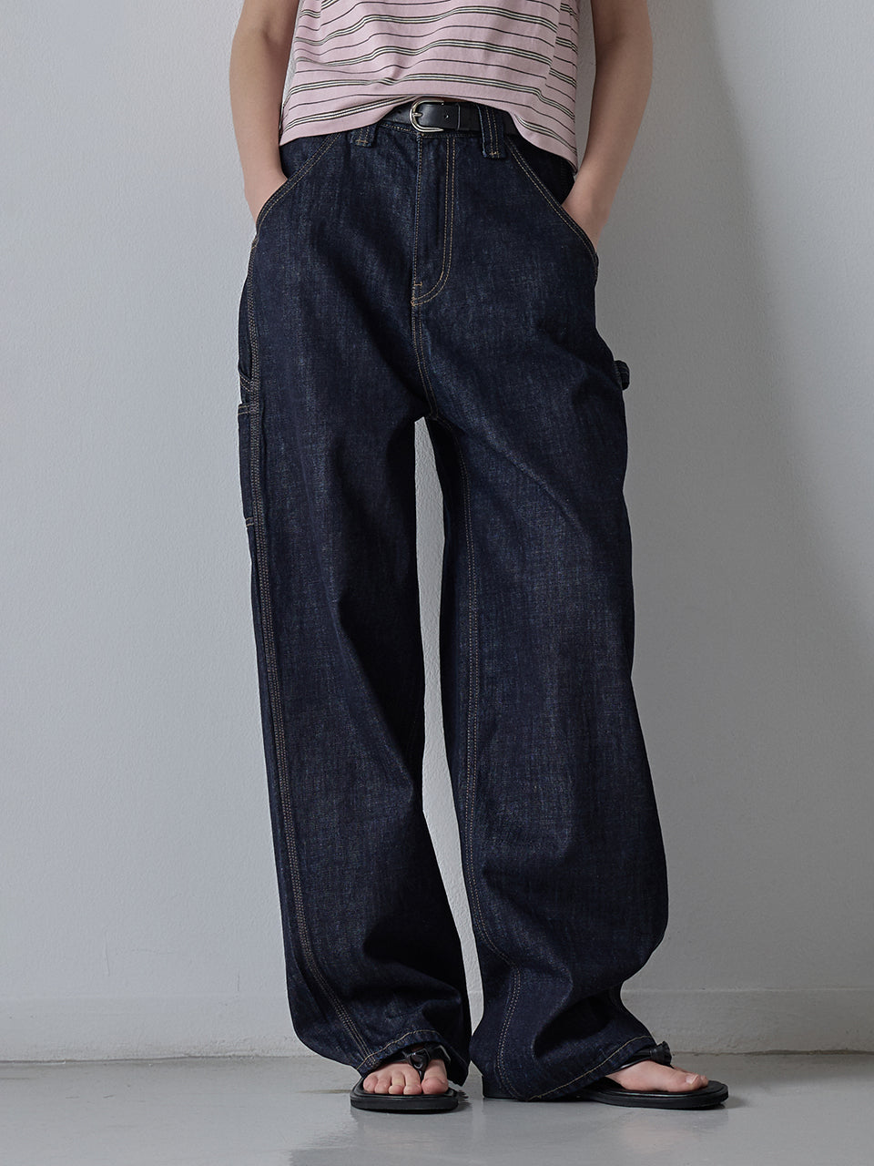 Facade Pattern Denim Work Pants deep indigo