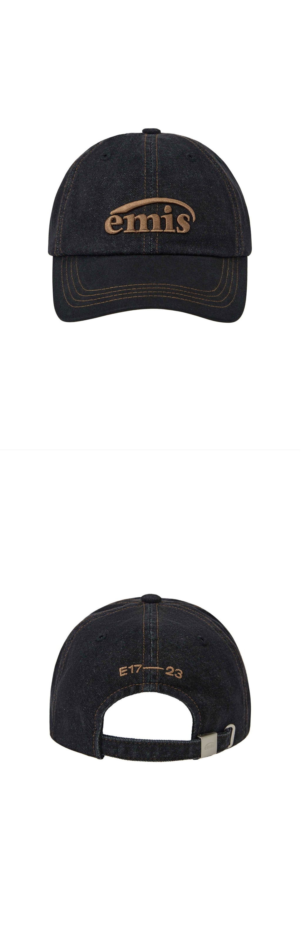 Emis Washed Denim Ball Cap-Gray/Black
