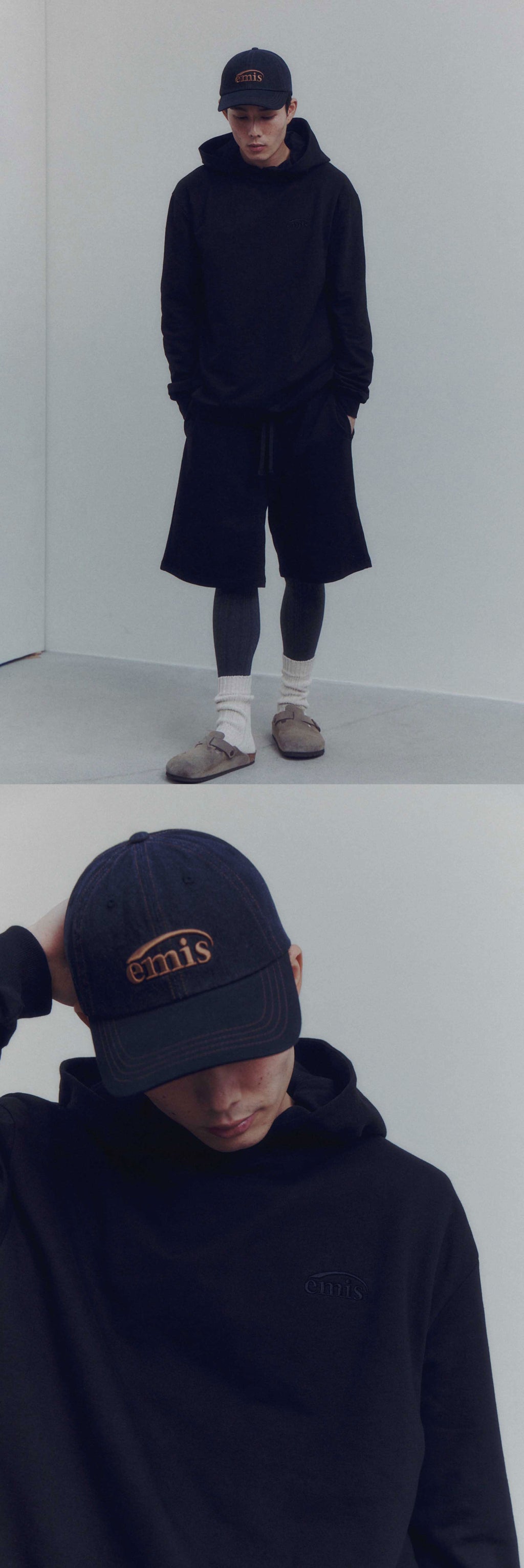 Emis Washed Denim Ball Cap-Gray/Black