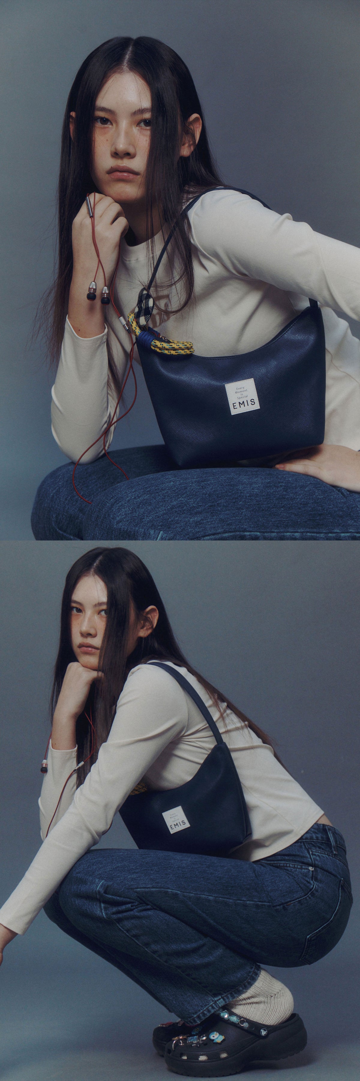 EMIS New Leather Hobo Bag-Navy