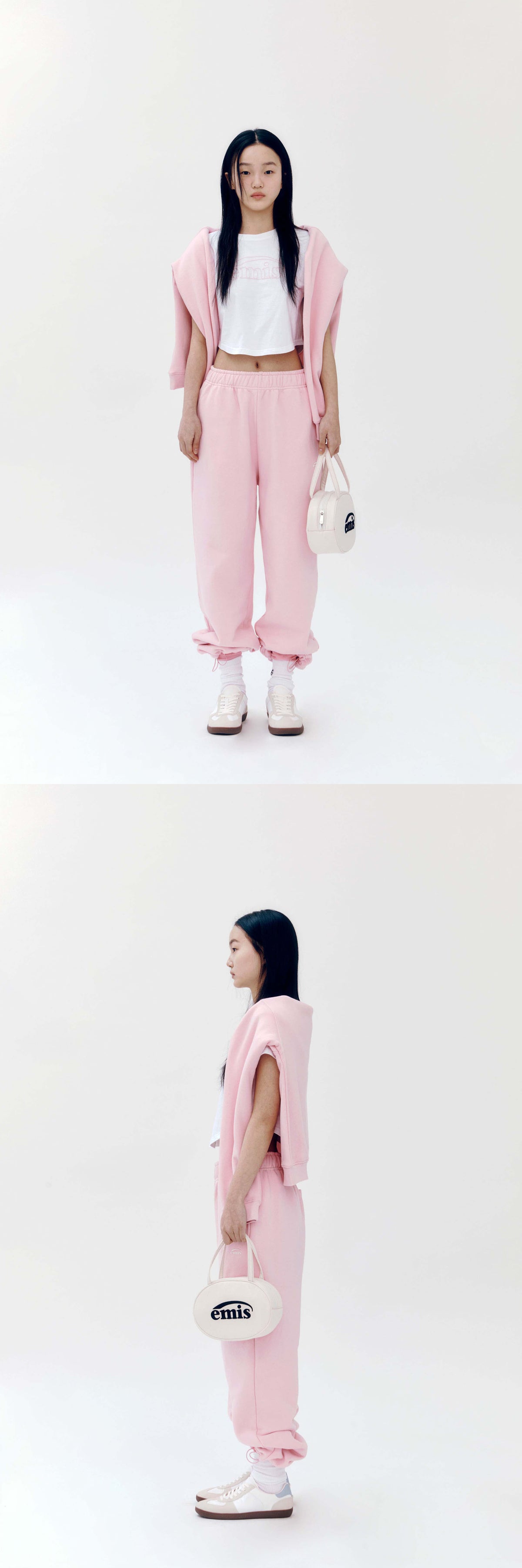 EMIS Chain Stitch T-Shirt-White/Pink