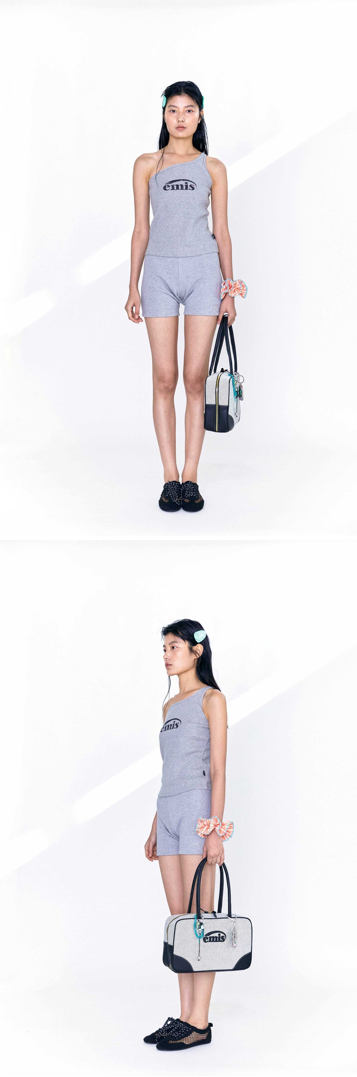 EMIS Canvas Leather Tote Bag-Black