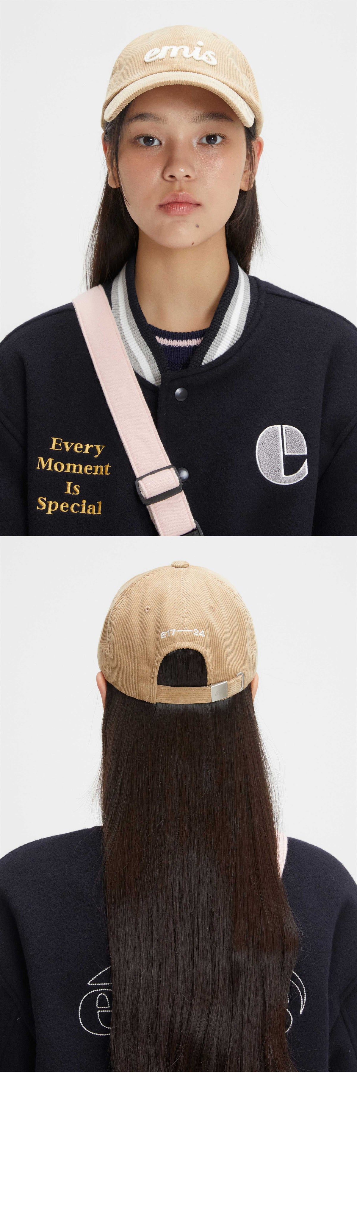 EMIS Applique Corduroy Ball Cap-Beige