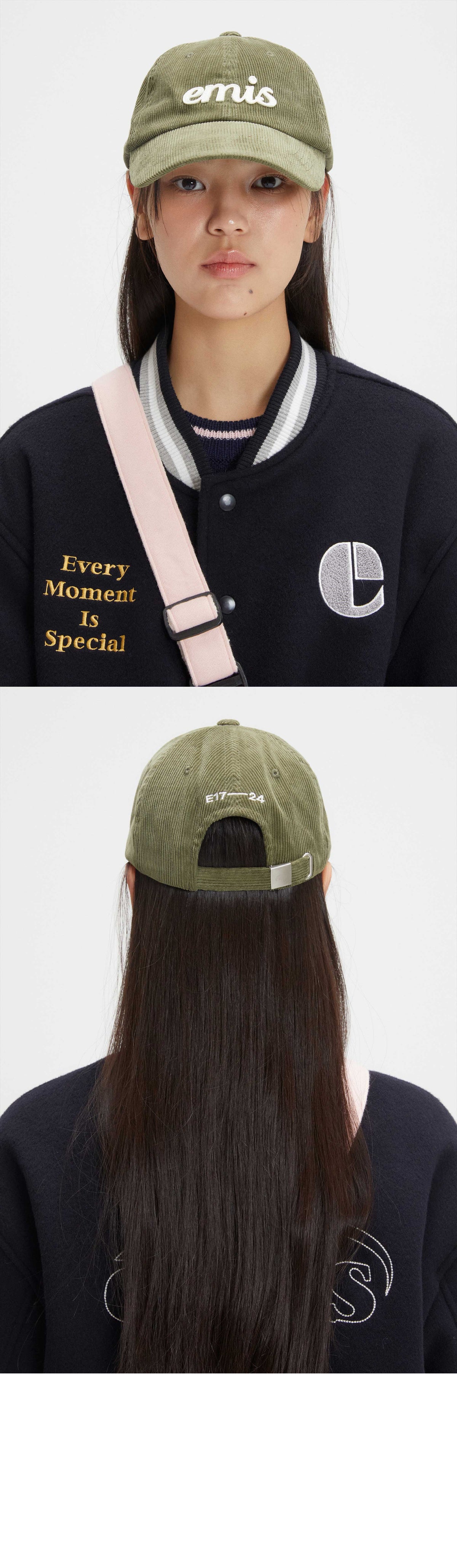 EMIS Applique Corduroy Ball Cap-Khaki
