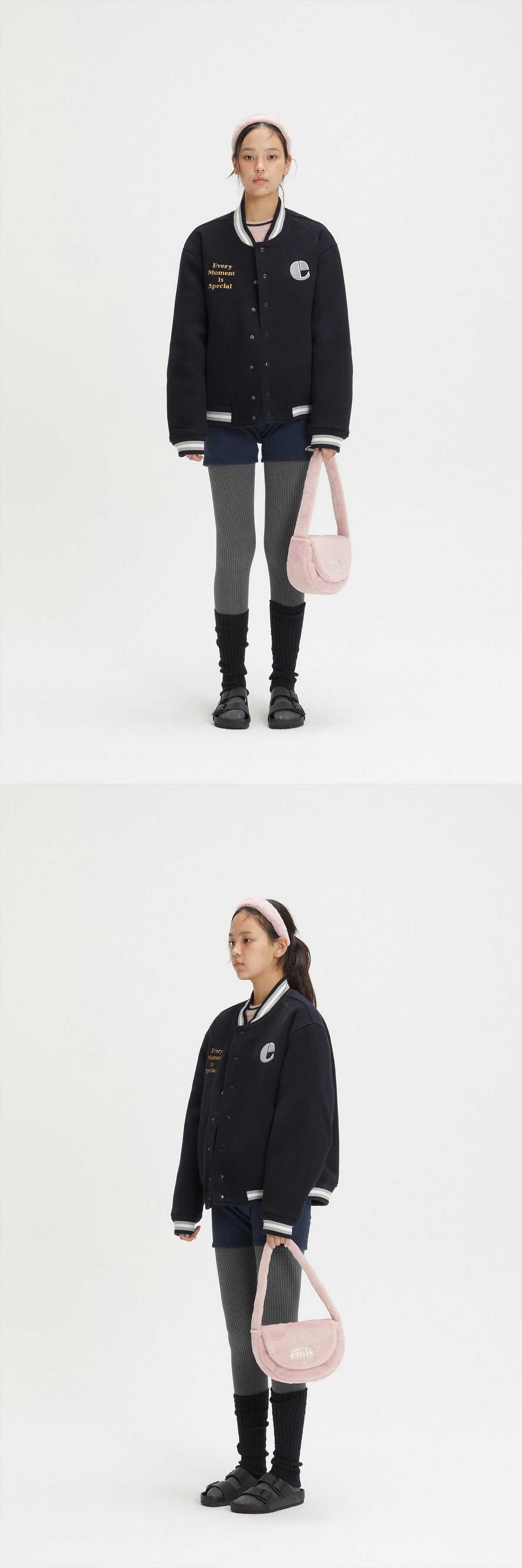 EMIS Fur Half Moon Flap Bag-Pink